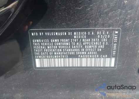 2020 Volkswagen Jetta 1.4T R-Line/1.4T S/1.4T Se из США, поврежденный, VIN 3VWCB7BU5LM047913